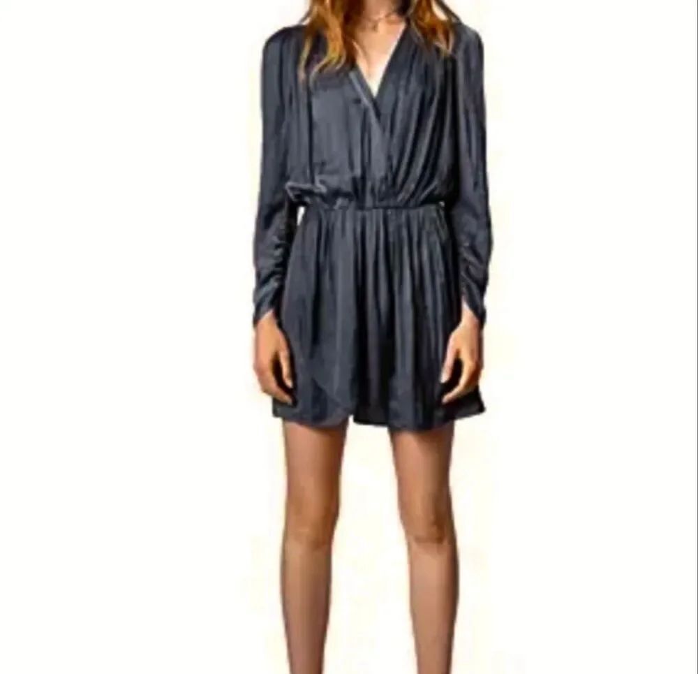 Zadig & Voltaire Women’s Black Reveal Satin Ruched Long Sleeve Tulip Dress Sz M